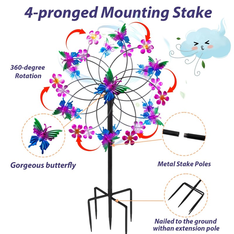 79" Metal Windmill Garden Art Decor Wind Spinner Kinetic Yard Colorful Sculpture gallery