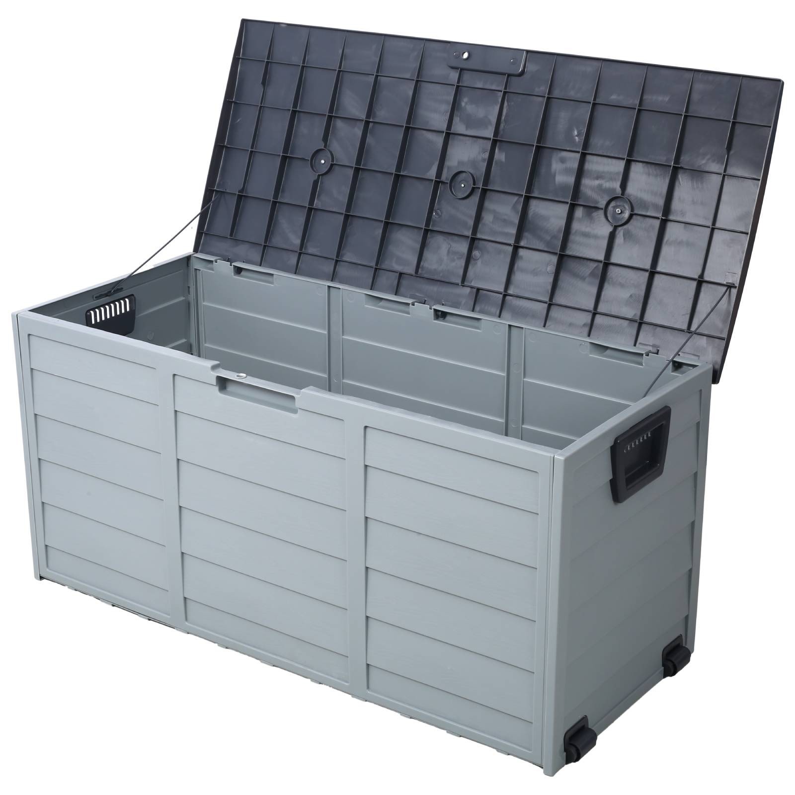 75gal All Weather UV Pool Deck Box Storage Shed Bin Backyard Patio Outdoor Wheel gallery