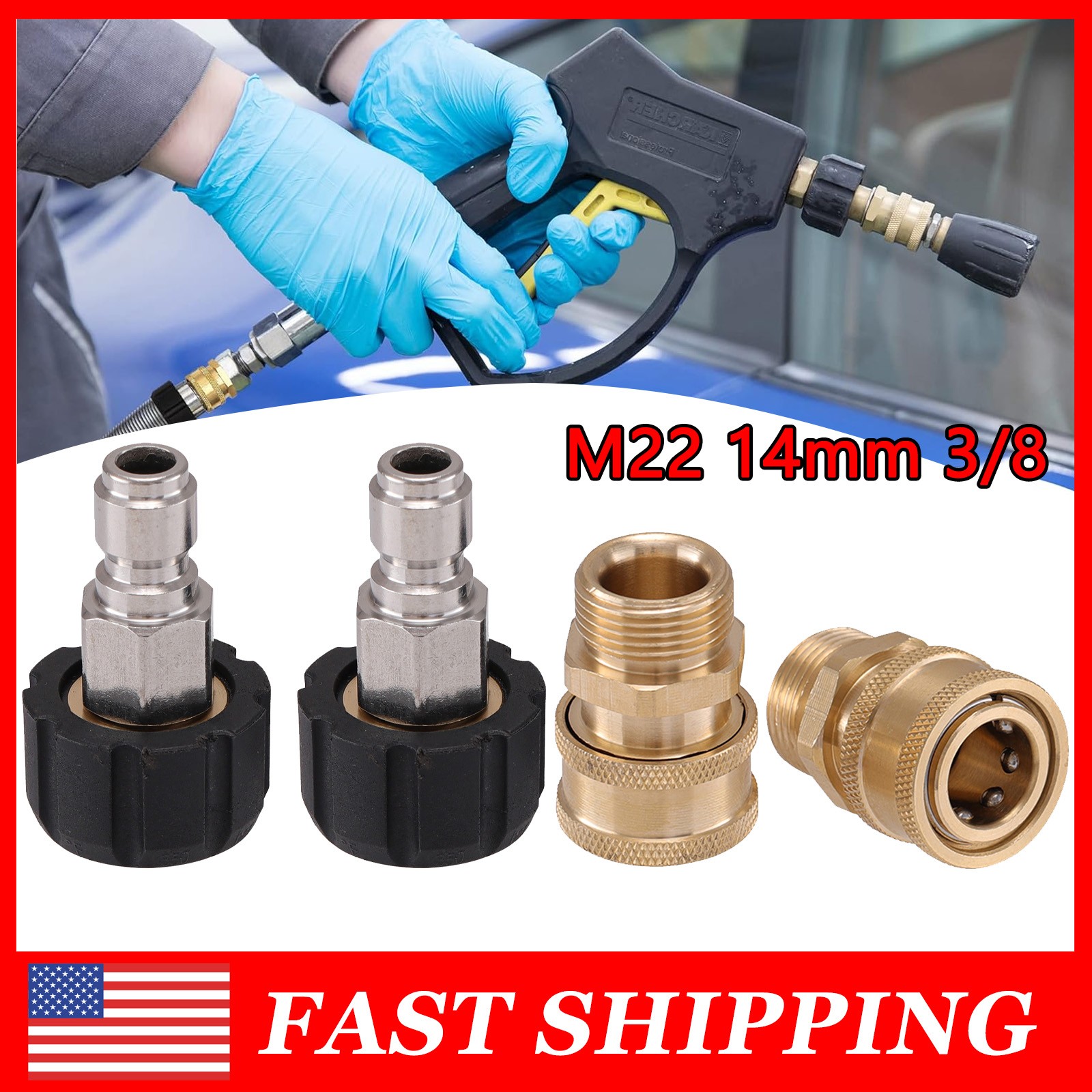 4PCS Pressure Washer Adapter Set Quick Disconnect M22 Swivel to 3/8'' Connect gallery
