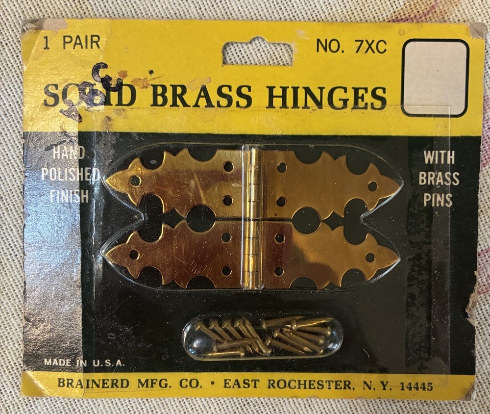 Vintage 1970s Brainerd Solid Brass Door Hinges w/ Pins NOS New Made in USA 7XC