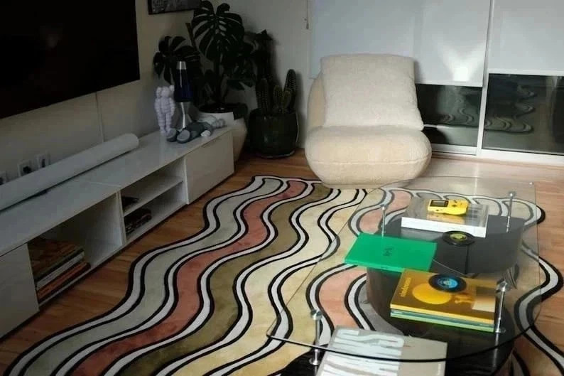 Multicolor Wavy Pattern Area Rug Modern Tufted Carpet for Living Room & Bedroom gallery