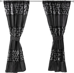 Sinatra Sequin Window Curtain with Tiebacks, Black, 36X54 Inches