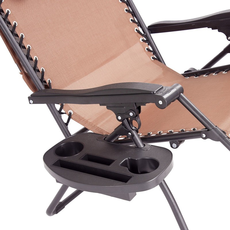 Folding Recliner Zero Gravity Lounge Chair W/ Shade Canopy Cup Holder Brown gallery