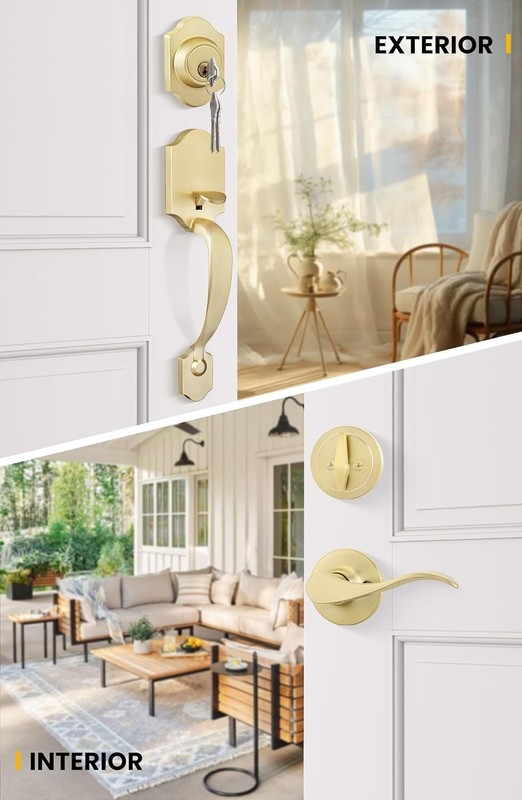 Classic Brass Front Door Lock Set - Durable Zinc Construction with Gold Finish gallery