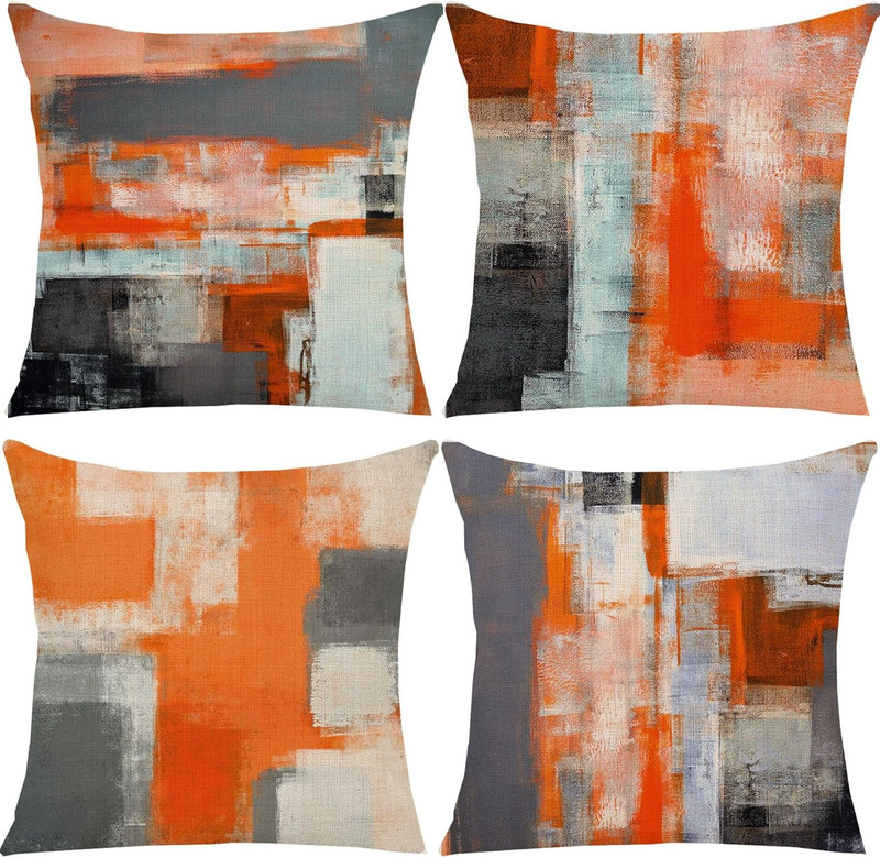 Orange Black Grey Throw Pillow Covers 18X18 Set of 4 Decorative Cushion Cover Wh gallery