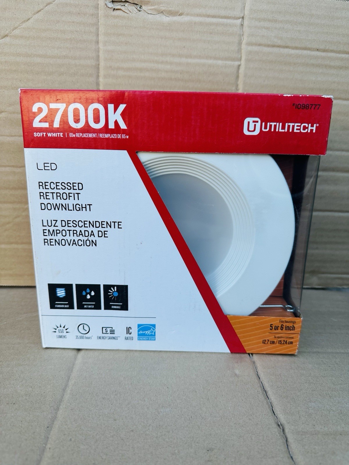 Utilitech LED 2700K White 650 Lumens Recessed Retrofit Downlight | Fits 5" - 6" gallery