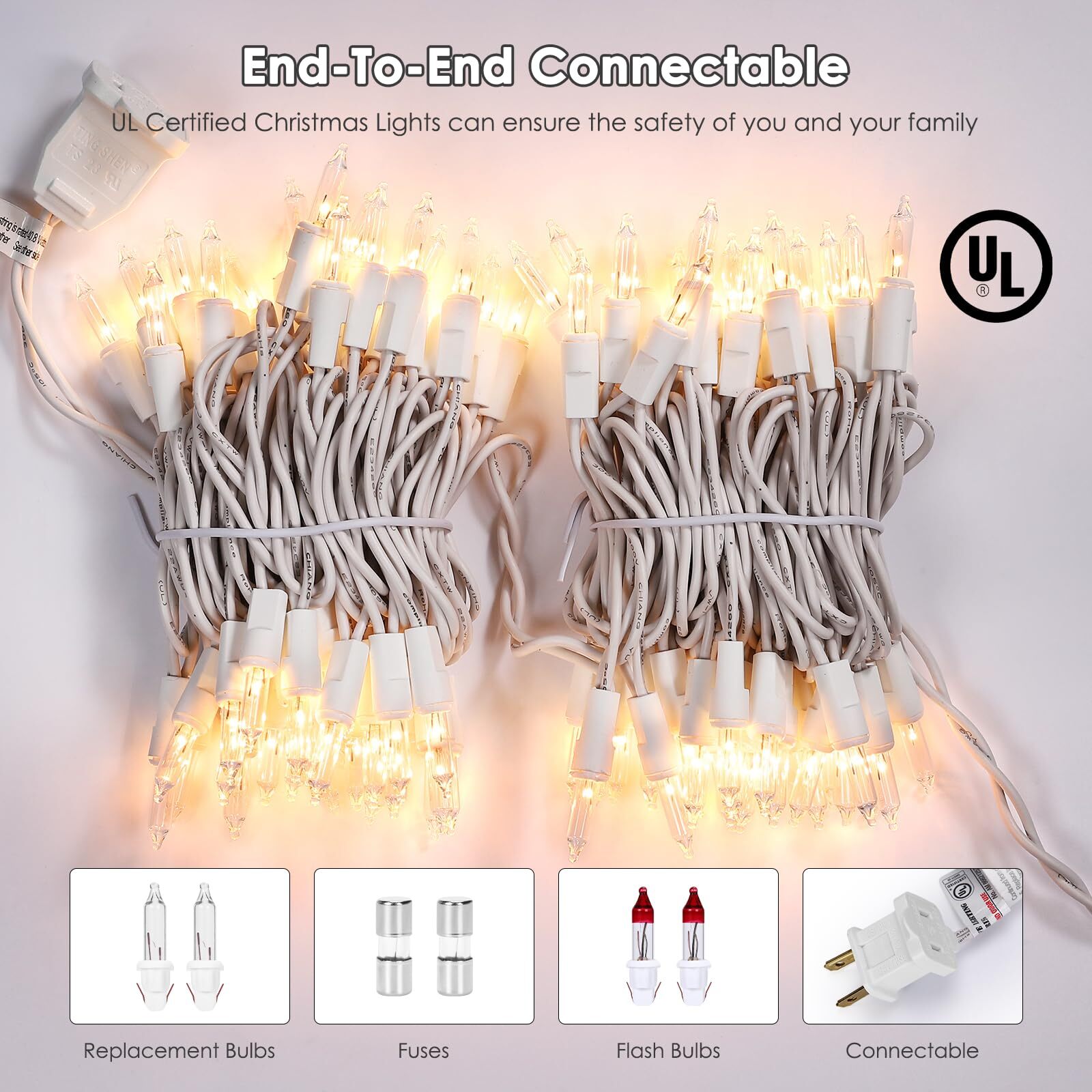 Christmas Lights 100 Count Clear Mini Lights White Wire Ul Certified Connectable gallery