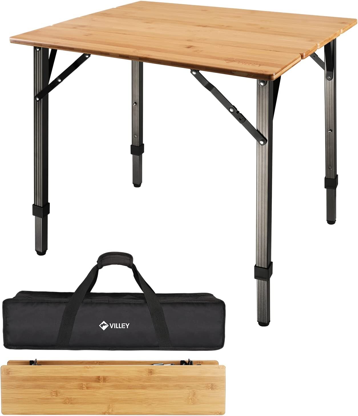VILLEY Bamboo Folding Table Portable Camping Table with Aluminum Adjustable Legs gallery