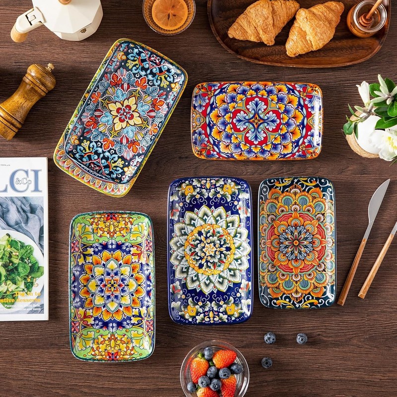 Simi 6-Piece Ceramic Salad Plates Set - 8.5 Inch, Rectangular Dessert Plates ... gallery