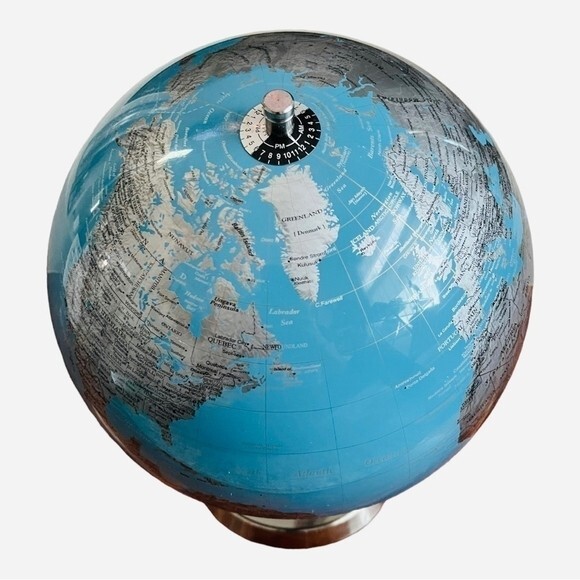 Modern World Globe Chrome Base Blue Silver Black Enamel 15.5” Home Office Decor gallery