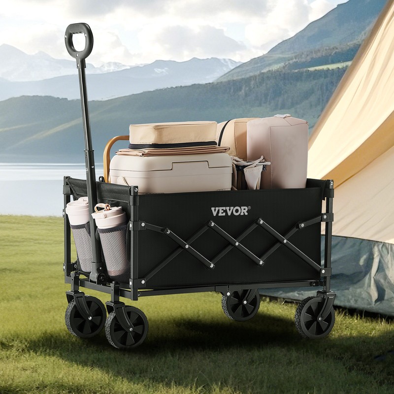VEVOR Collapsible Folding Wagon With Wheels, Wagon Cart Foldable 225lbs Capacity gallery