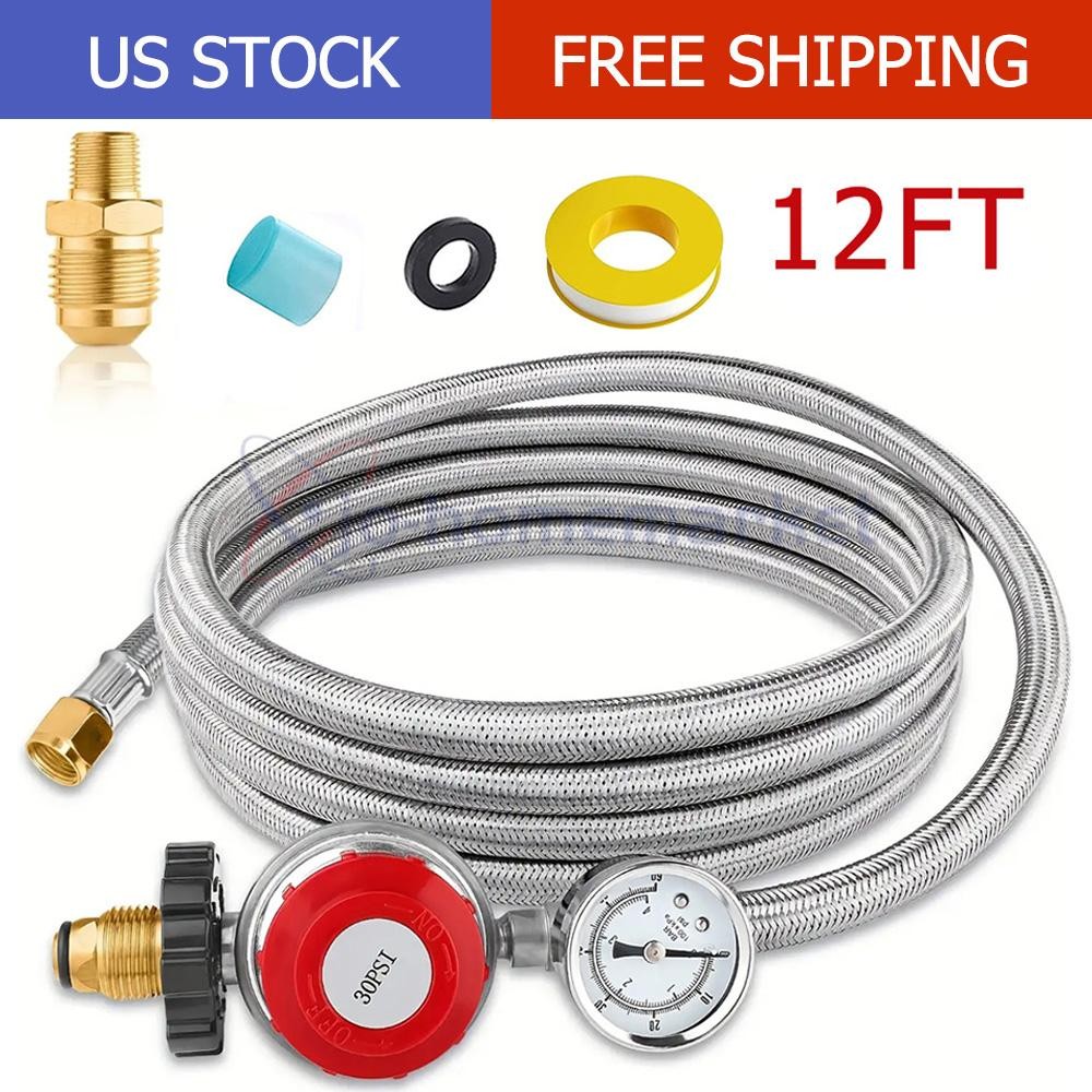 12FT High Pressure Adjustable Propane Gas Regulator Hose Indicator Stainless New gallery
