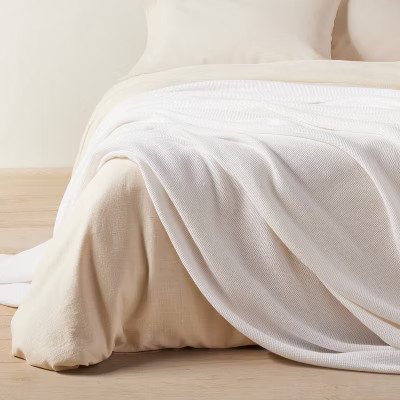 Full/Queen Micro Waffle Bed Blanket White - Casaluna gallery