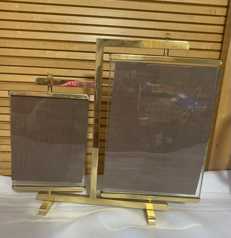 Dual Picture Frames Solid Brass Swivel Dual Sided Vintage Retro 5" x 7"& 4" x 5" gallery