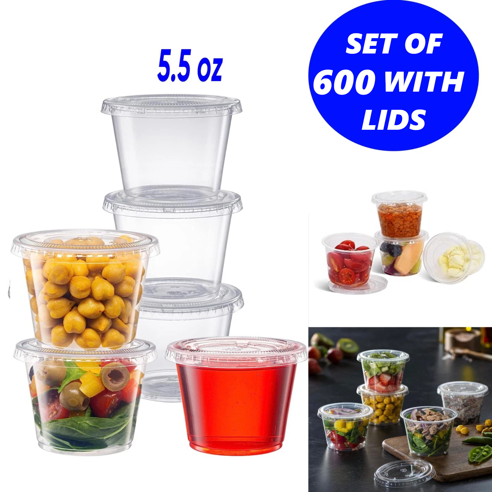 5.5oz Plastic Clear Portion Cups with Lids Pack of 600 for Sauce Cup BPA Free gallery