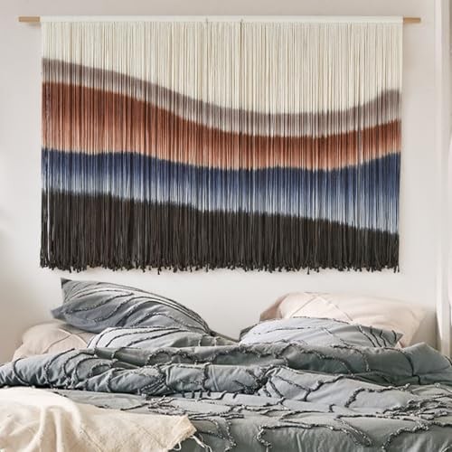 Large Macrame Wall Hanging Tie-Dye Boho Wall Art Fiber Art Decor Brown and Blue gallery