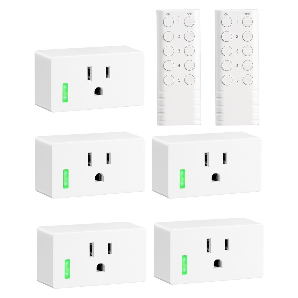 Wireless Remote Control Outlet 5 Outlets 2 Remotes 200FT Range for Lights Fan