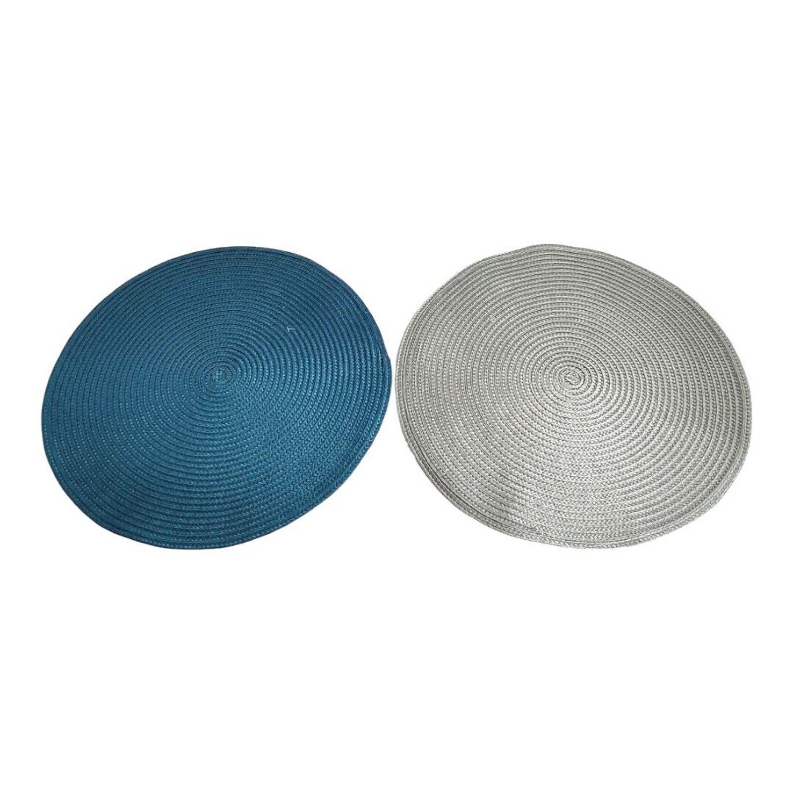 Round Braided Woven Placemat Polypropylene Polyester Teal Blue Gray Grey 14" gallery