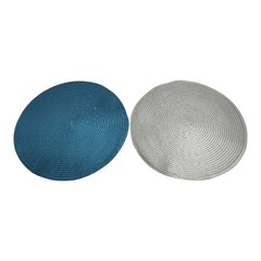 Round Braided Woven Placemat Polypropylene Polyester Teal Blue Gray Grey 14″