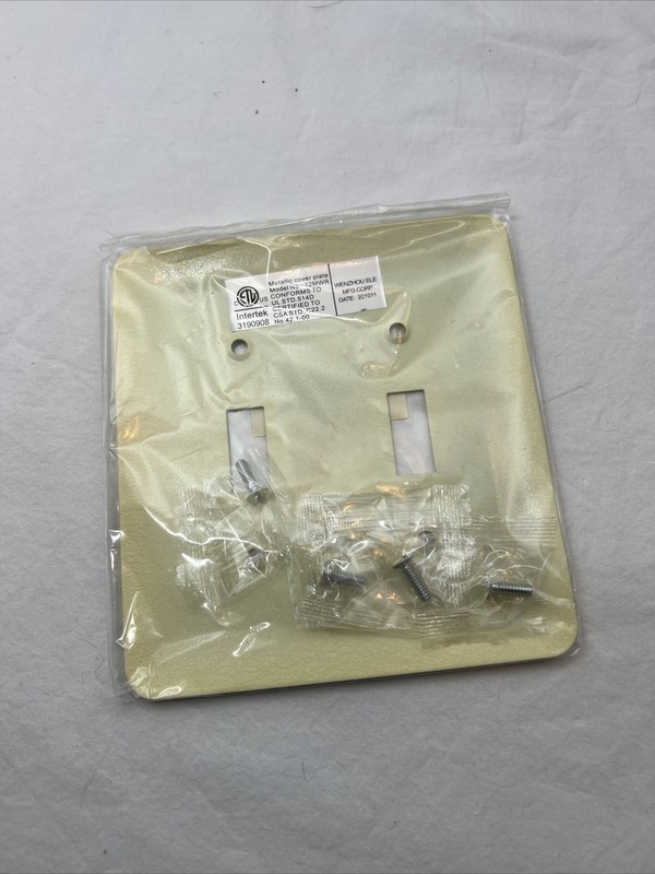 NOS Intertek Metal Double Wall Light Switch Plate Cover Almond Wrinkle Finish gallery