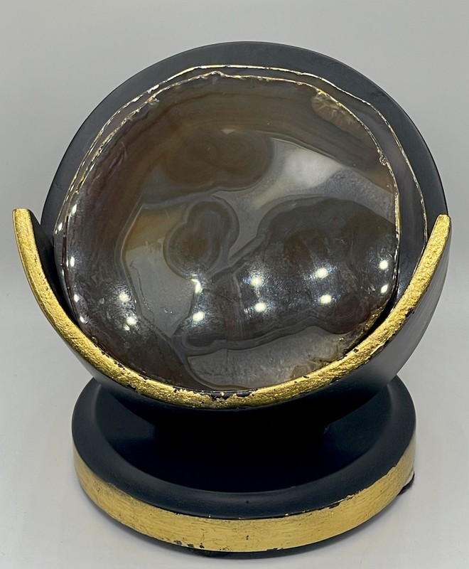 Natural Polished Agate Slice Coasters w/ Gold Electroplating Trim & Caddy Holder gallery