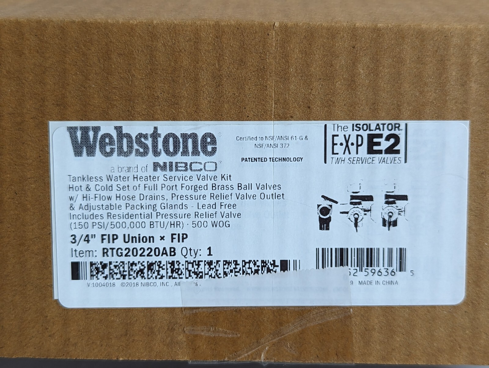 Webstone RTG20220AB Tankless Water Heater Service Valve Kit (1-Pk) 3/4" Rheem gallery