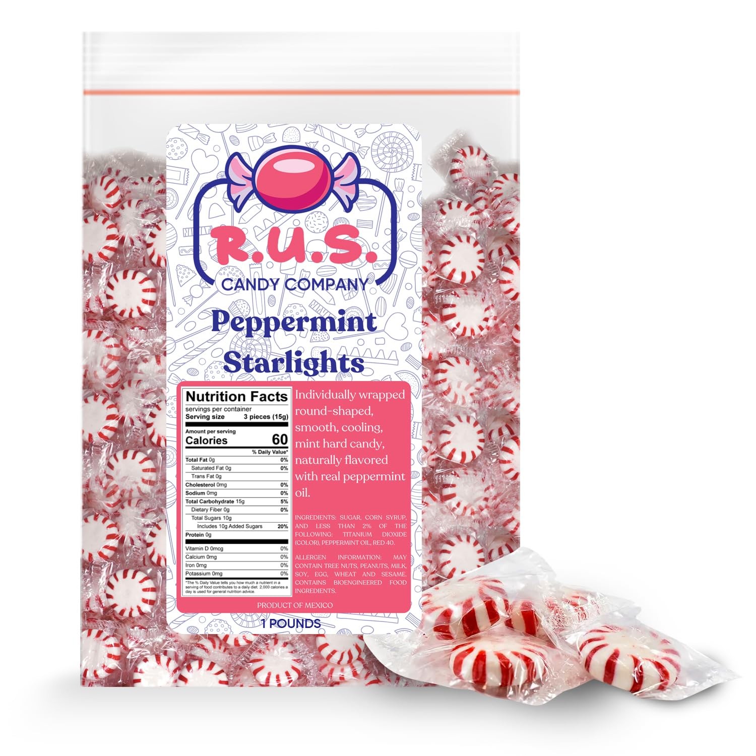 R.U.S. Candy Company Peppermint Starlite - 1 Pound Bag - 1 gallery