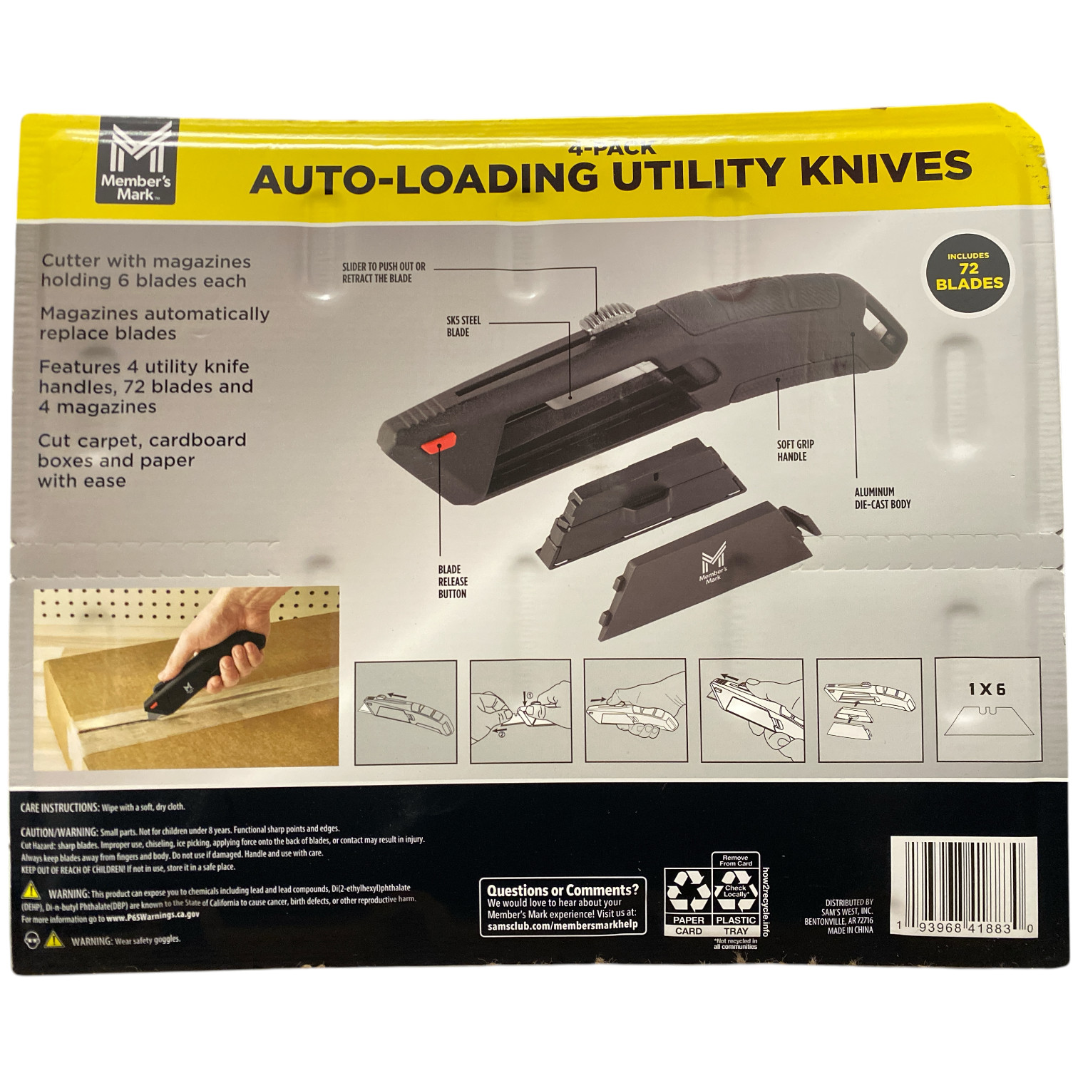 Member's Mark 4-Piece Auto Load Utility Knife Set with 72 Blades gallery