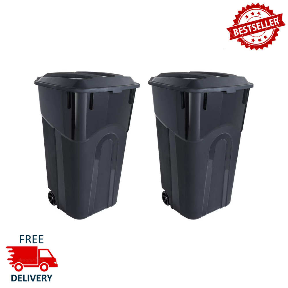 2 Pack Hyper Tough 32 Gallon Wheeled Trash Can, Heavy Duty Garbage Bin with Lid gallery