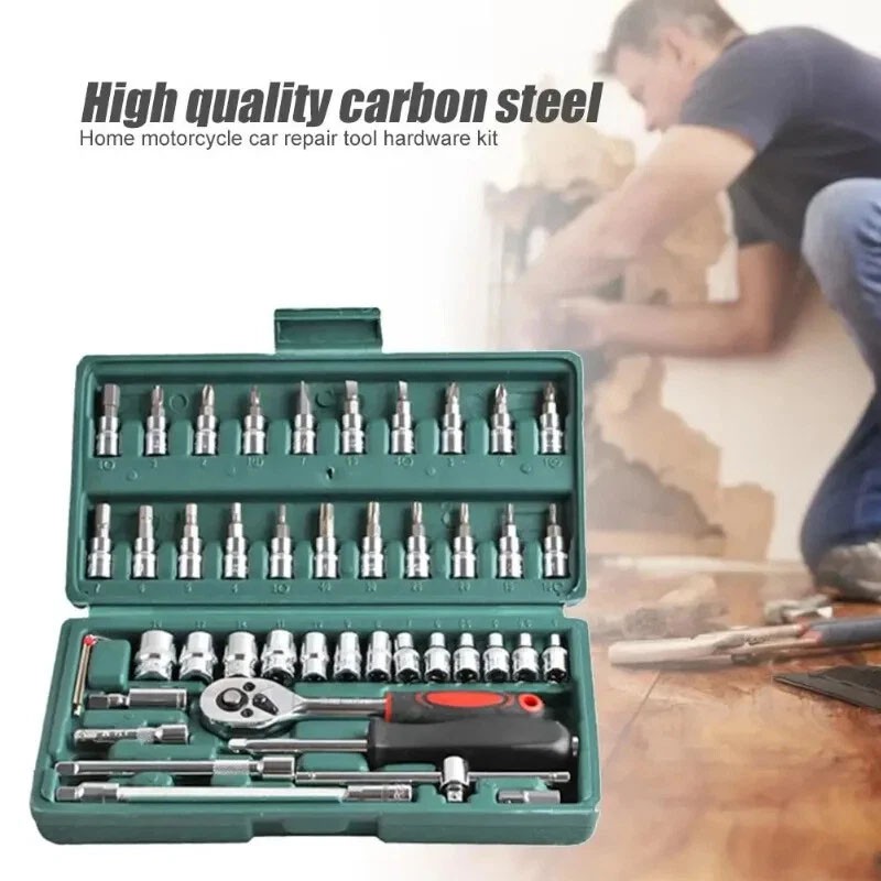 46 Pcs Socket Wrench Set 1/4" Drive Ratchet Metric Kit Garage Car Repair Tool US gallery
