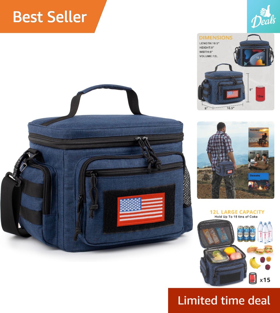 Versatile Insulated Lunch Pail with MOLLE Design - Stylish Blue for Everyday Use gallery