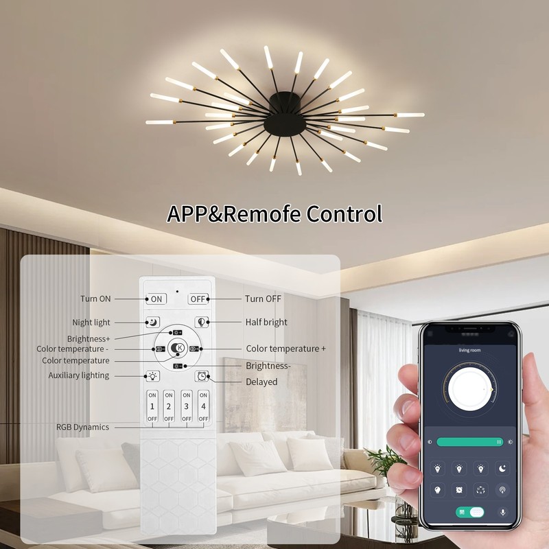 28-Light Flower LED Ceiling Light, Modern Dimmable Flush Mount with APP Remote gallery