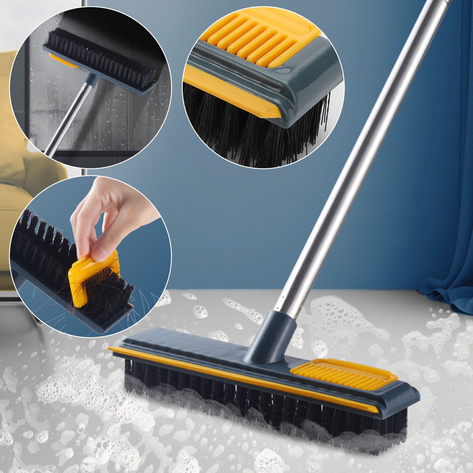 Long Telescopic Handle Floor Brush 3-Section Bathroom Kitchen Cleaning Scrubber gallery