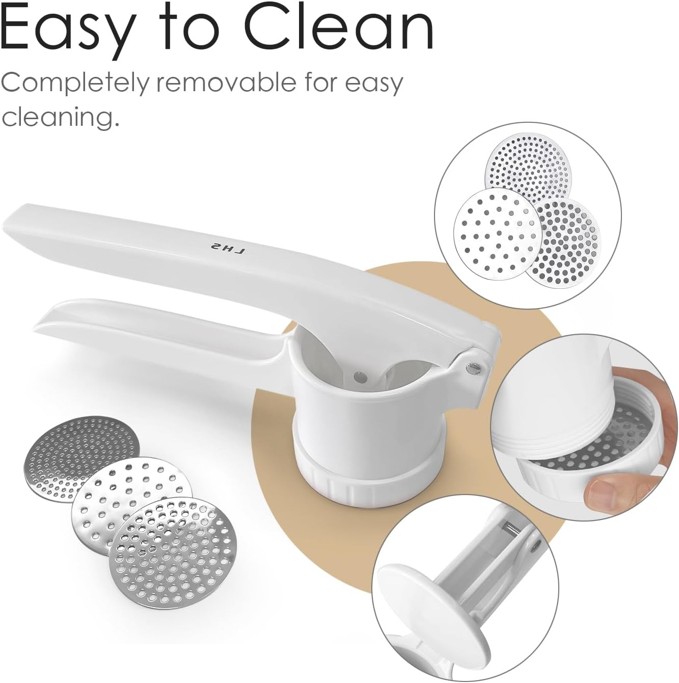 LHS Potato Ricer, Masher for Potatoes with 3 Interchangeable White gallery
