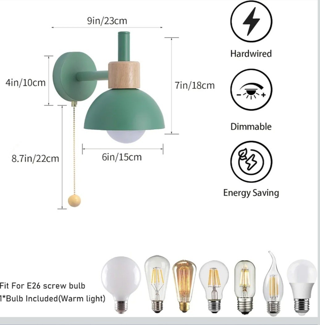 Pull Chain Wall Light Sconce Green All Rooms Modern-NEW NEVER OPENED gallery