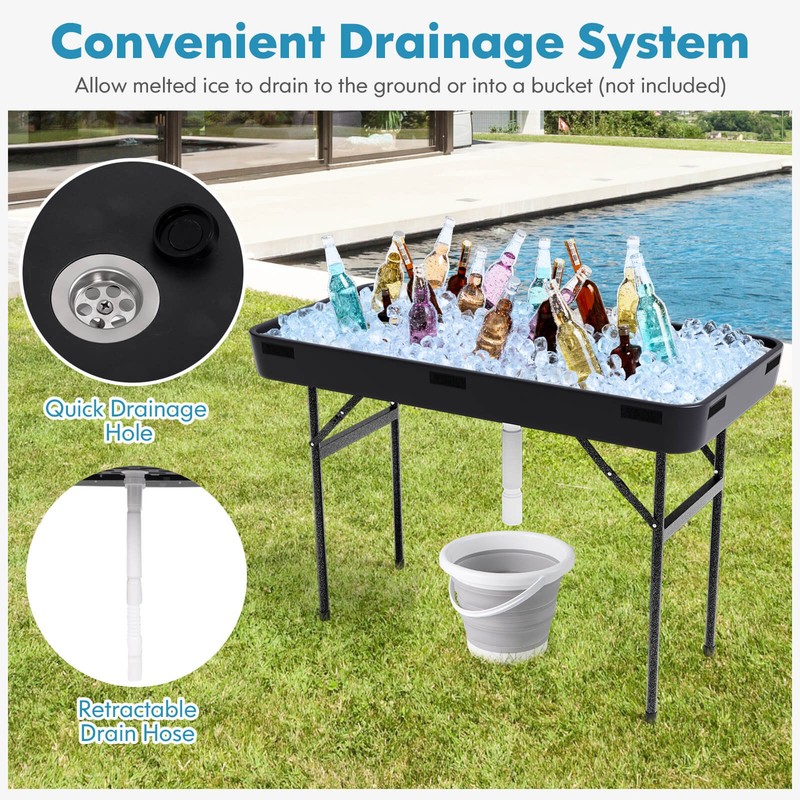 4 FT Folding Chilling Table w/Matching Skirt & Drain Hose Cold Keeper for Picnic gallery