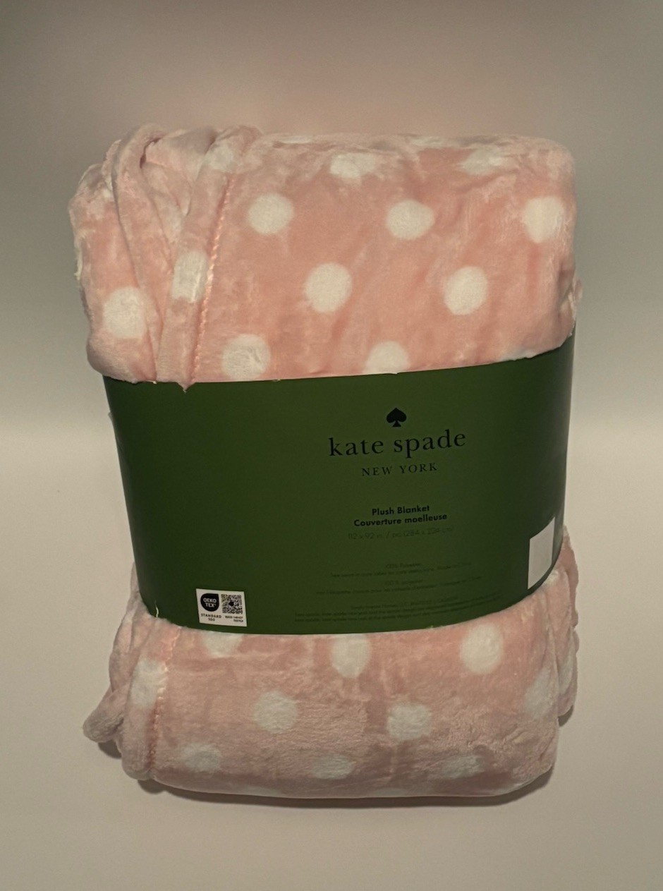 Kate Spade NY King Plush Fleece Blanket Polka Dot Light Pink 112x92 New gallery