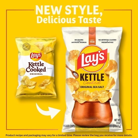 4 pack, Lay’s Original Sea Salt Kettle Cooked Potato Chips Bag, 8 oz. gallery