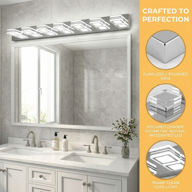 Chrome Dimmable LED Vanity Light 46 inch 7-Lights Wall Fixture Bathroom Mirror gallery