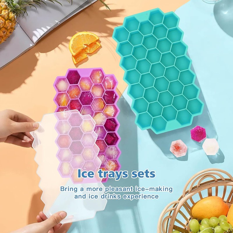 Ice Cube Trays for Freezer, 3 Pack Ice Cube Tray with Lid, Silicone Ice Cube gallery