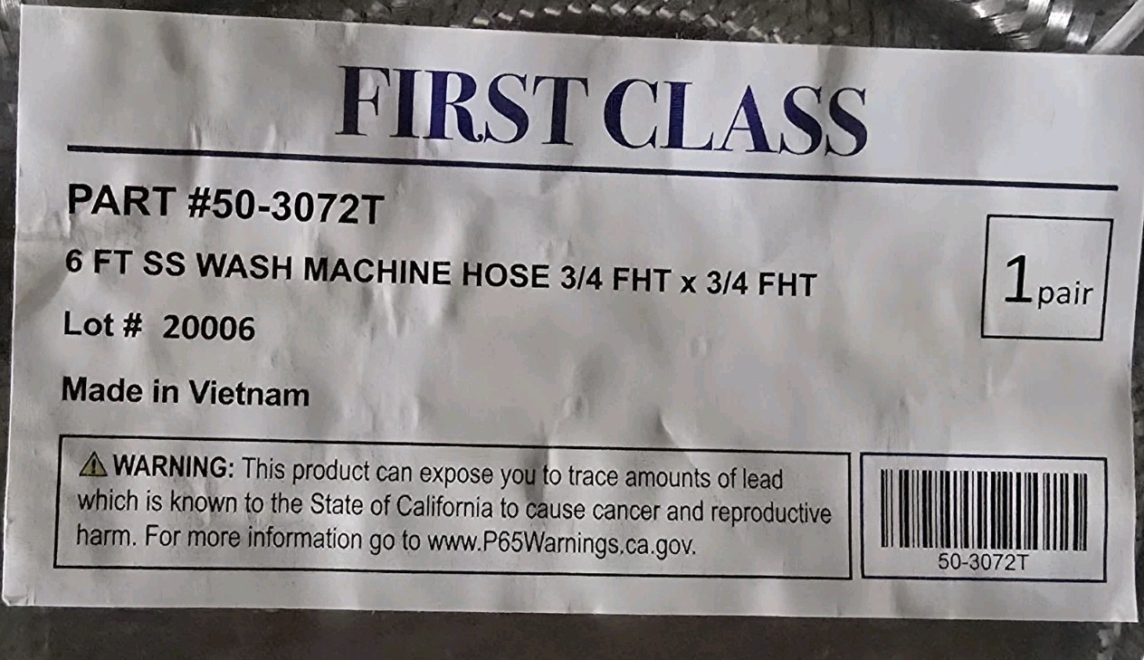 First Class 6 FT Stainless Steel Washing Machine Hose 1 Pair 3/4 FHT 50-3072T gallery