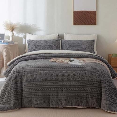 Sherpa Queen Comforter Set, Winter 3 Pieces Queen/Full (92"x88") Grey gallery