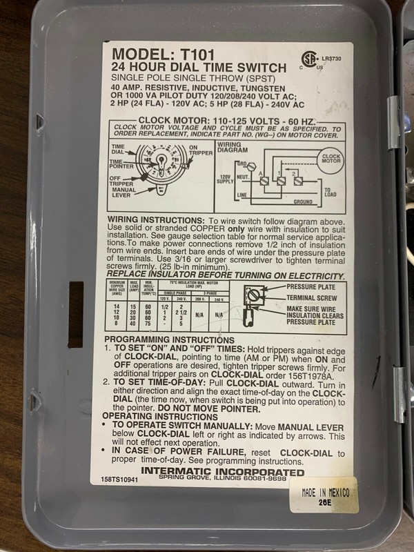 Intermatic T101 24 Hour Mechanical Time Switch - 120V gallery