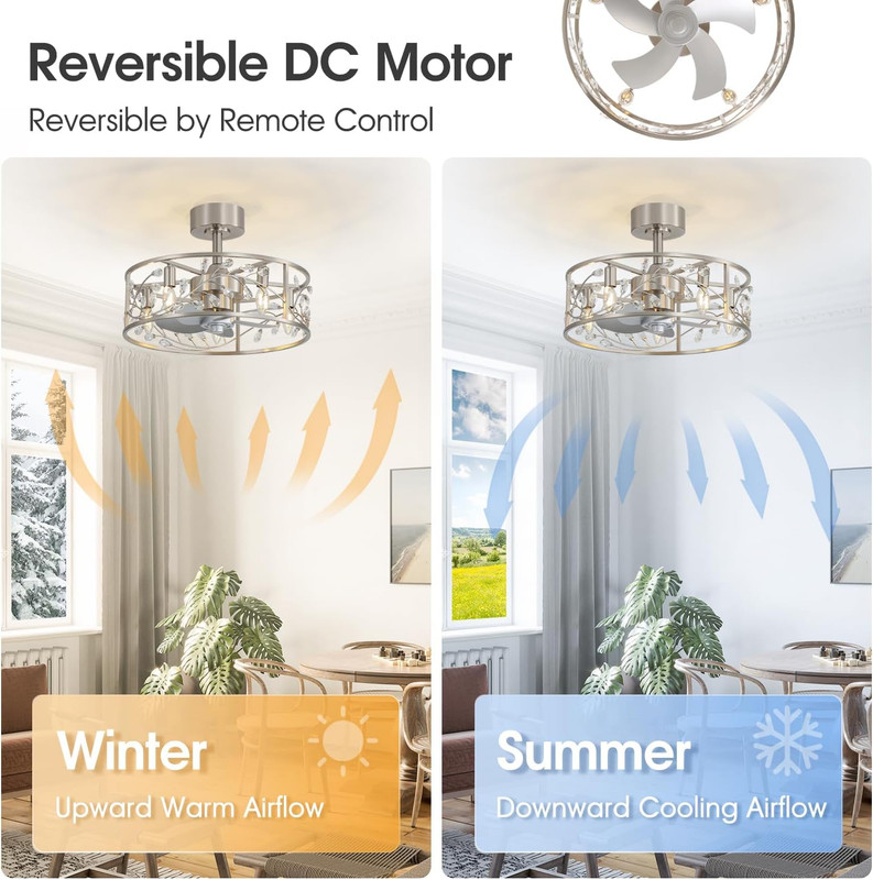 20" Modern Caged Ceiling Fan with Light & Remote, Quiet Reversible Motor gallery