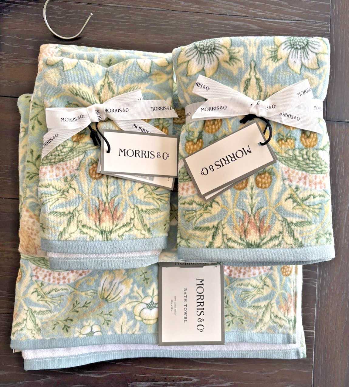5 pc William Morris & Co Towel Set Strawberry Thief Bath Hand Tip Cotton Velour gallery