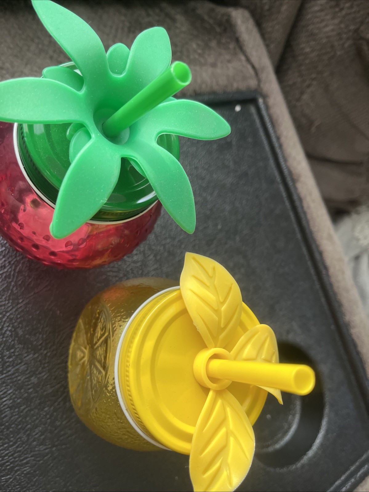 Summer Strawberry Lemon Cold Beverage Cups with Straws Yellow Red Green Set of 2 gallery