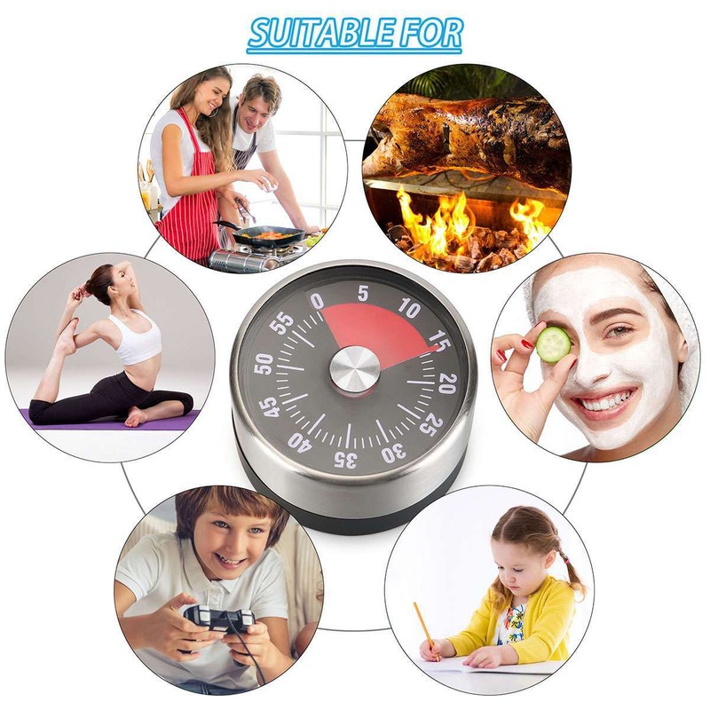 Kitchen Bar Stainless Steel Timer Mechanical Timer 60min Countdown Alarm Cooking gallery