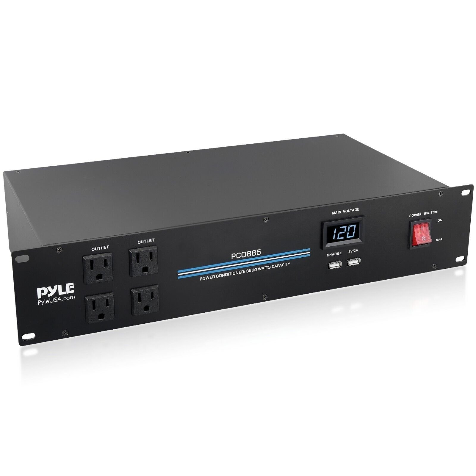 Pyle 19" Rack Mount Power Supply USB Chargeport 20 Outlets 3600 Watt 120V gallery