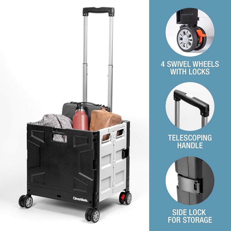 Collapsible Crate on Wheels with Handle (35L, 4-Wheel) – Collapsible Rolling gallery