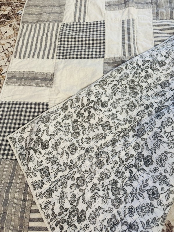 Piper Classics Gray White Patchwork ALL COTTON Throw 56" x 48" Farmhouse HTF gallery